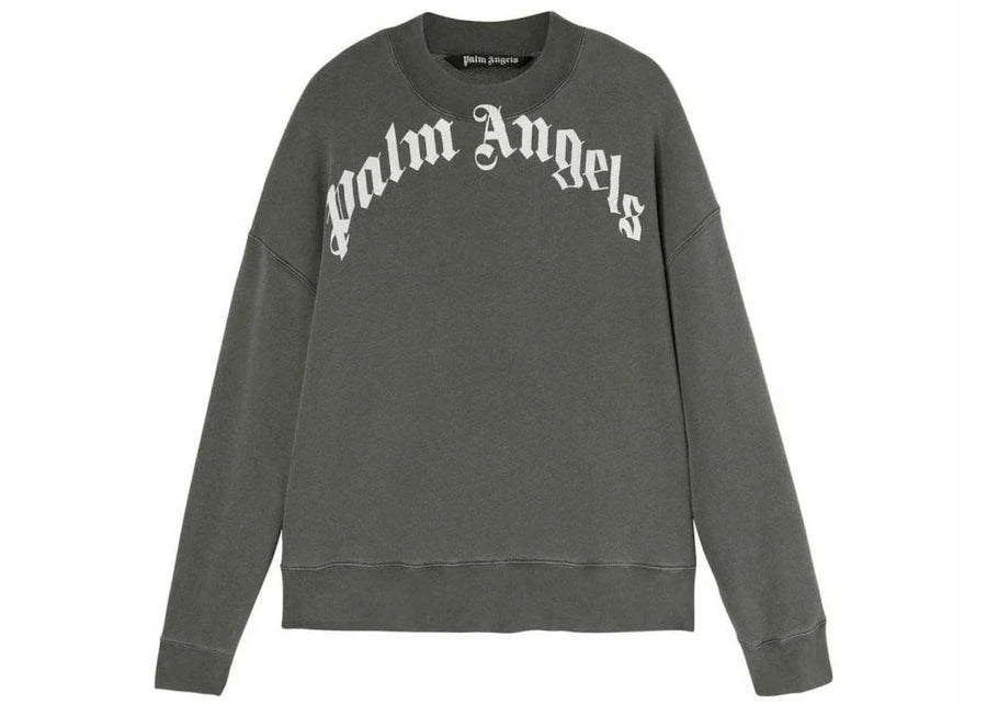 Palm Angels Gd Curved Logo Crewneck Sweater Grey