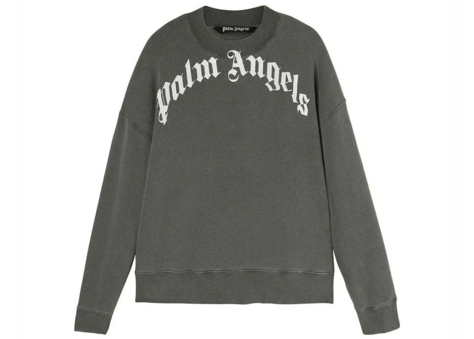 Palm Angels Gd Curved Logo Crewneck Sweater Grey