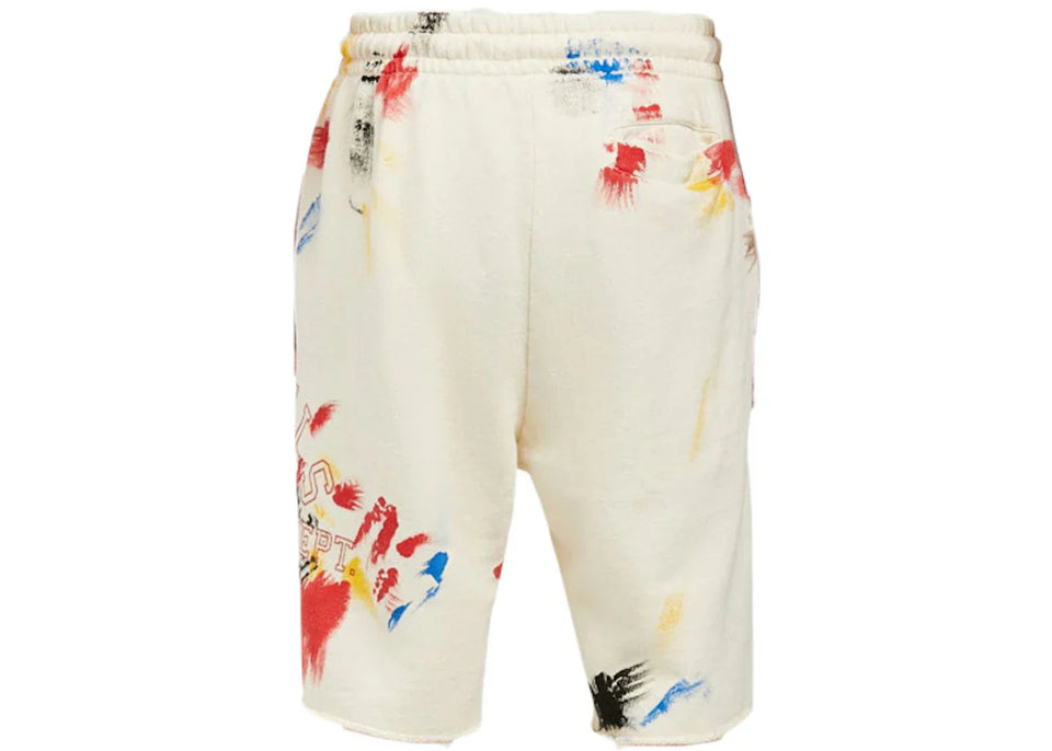 Palm Angels Painted College Logo Sweat Shorts White Multi