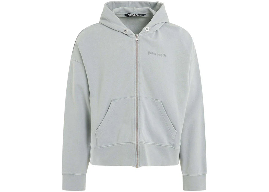 Palm Angels Reverse Logo Zipped Hooded Jacket Grey
