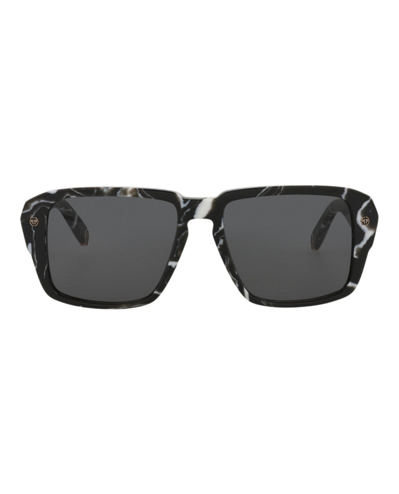 Philipp Plein Square-Frame Acetate Sunglasses Black Black Smoke (SPP081-55-0Z21)