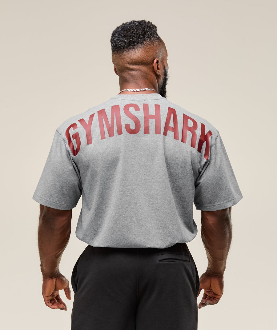 Gymshark Power T-Shirt - Charcoal Core Marl/Sets Red