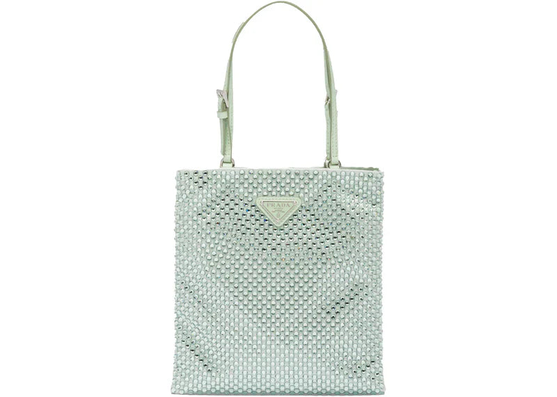 Prada Embellished Satin Handbag Aqua