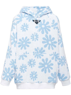 Prada Floral Print Hoodie Blue