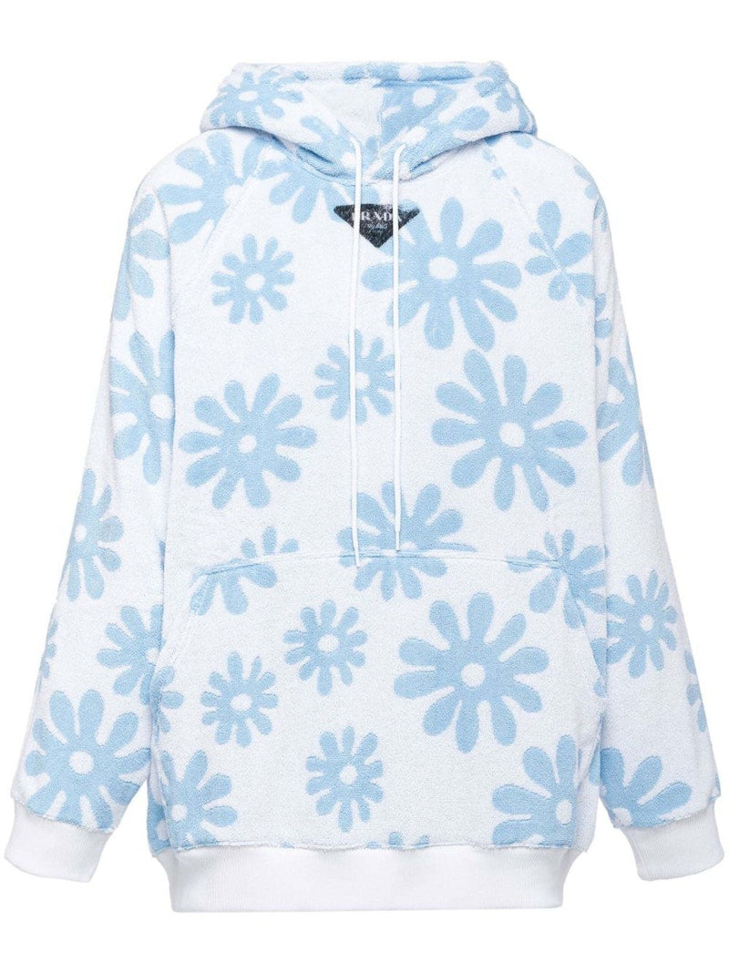 Prada Floral Print Hoodie Blue