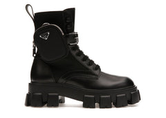Prada Monolith 60mm Pouch Ankle Boots Black Brushed Leather And Nylon
