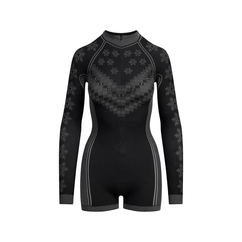 SKIMS FIRST LAYERS HALF ZIP ONESIE | OBSIDIAN WINTER FAIR ISLE