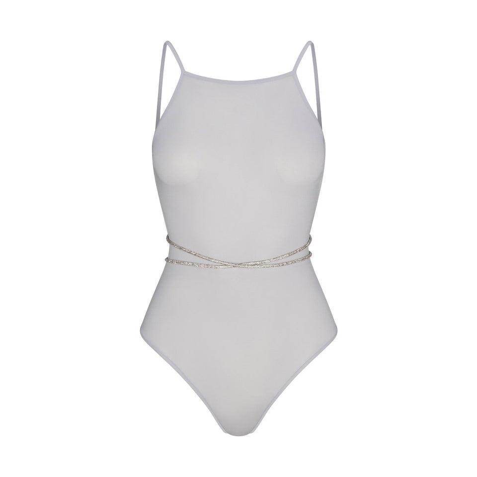 RHINESTONE KNIT OPEN BACK BODYSUIT | ZEN BLUE