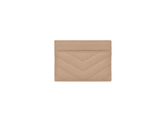 Saint Laurent Cassandre Matelasse Card Case in Grain De Poudre Embossed Leather Dark Beige