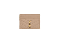 Saint Laurent Cassandre Matelasse Card Case in Grain De Poudre Embossed Leather Dark Beige