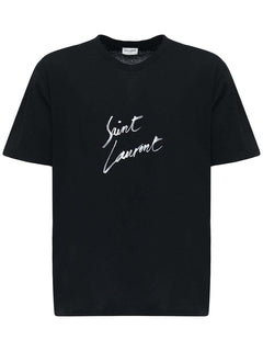 Saint Laurent Signature Logo-Print Cotton T-Shirt Black