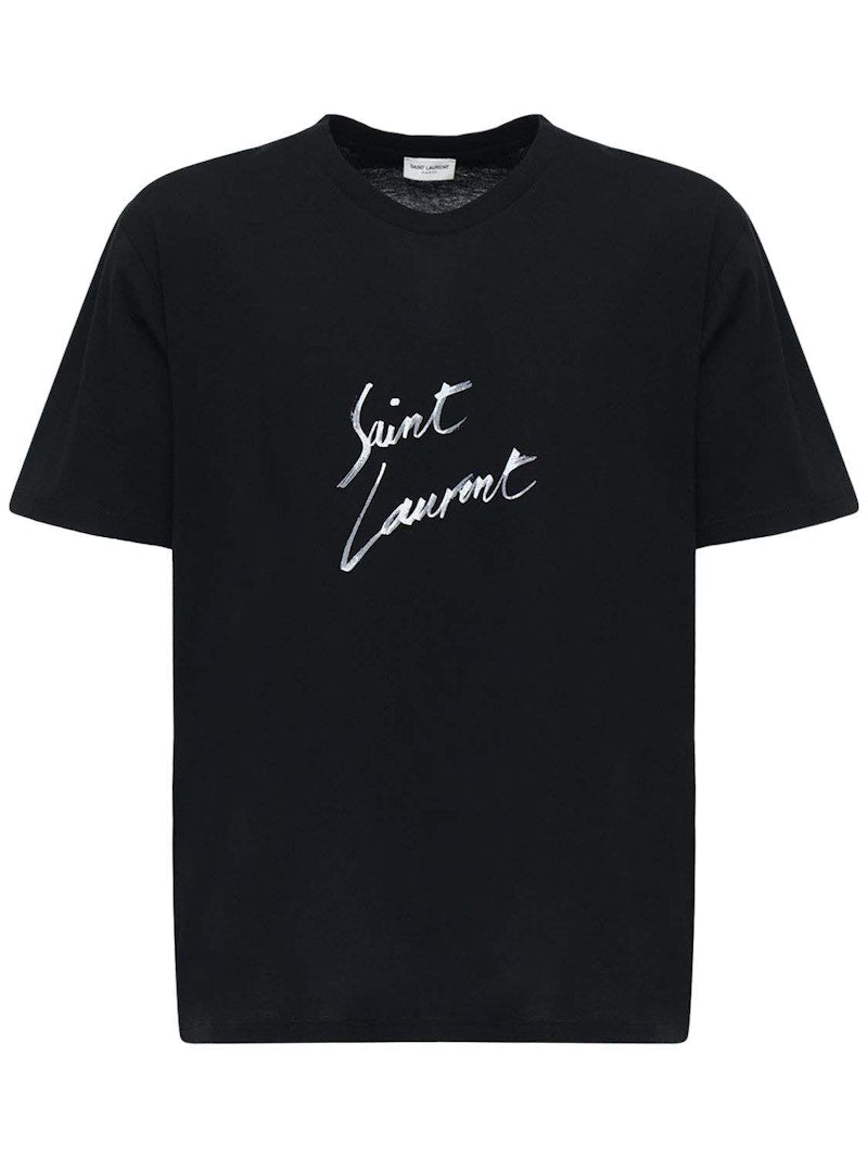 Saint Laurent Signature Logo-Print Cotton T-Shirt Black