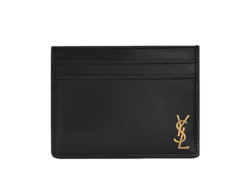 Saint Laurent Tiny Cassandre (5 Card Slot) Card Case Gold Logo Black