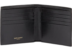 Saint Laurent Tiny Cassandre East/West Bifold Wallet In Shiny Leather Black