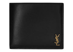 Saint Laurent Tiny Cassandre East/West Bifold Wallet In Shiny Leather Black