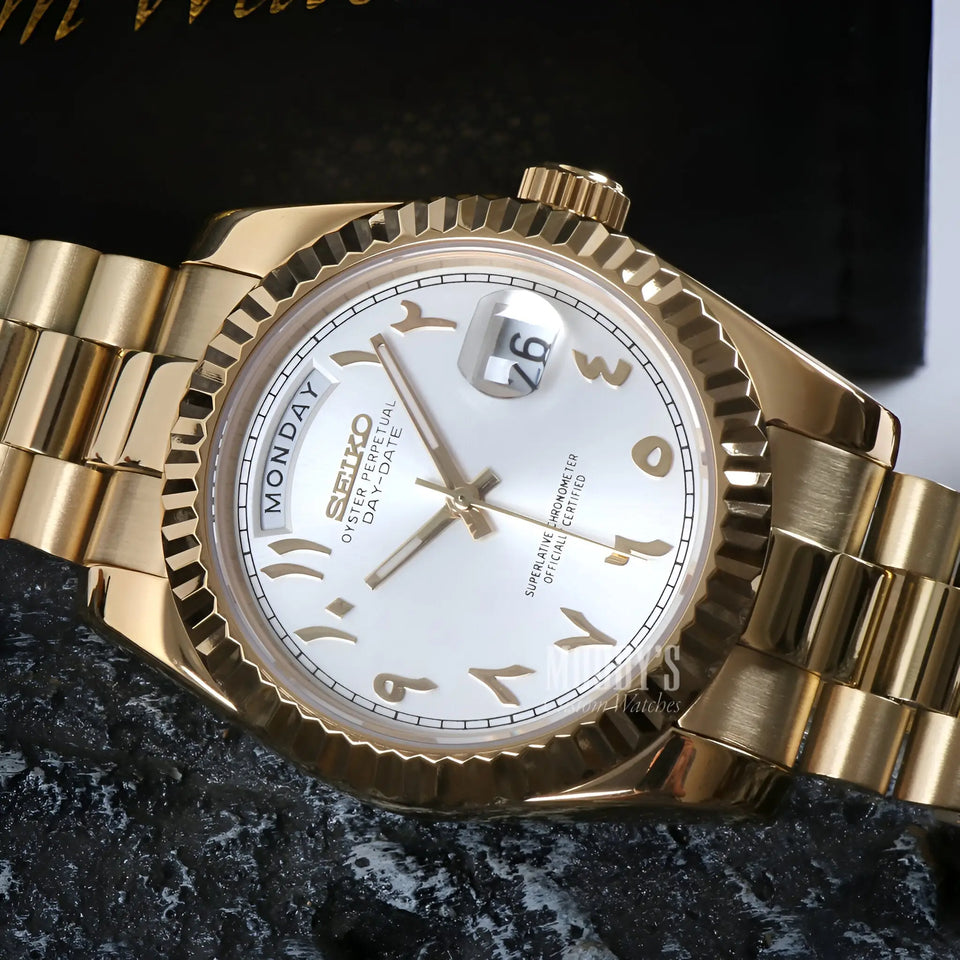 Seikojust Daydate Yellow Gold - White Arabic