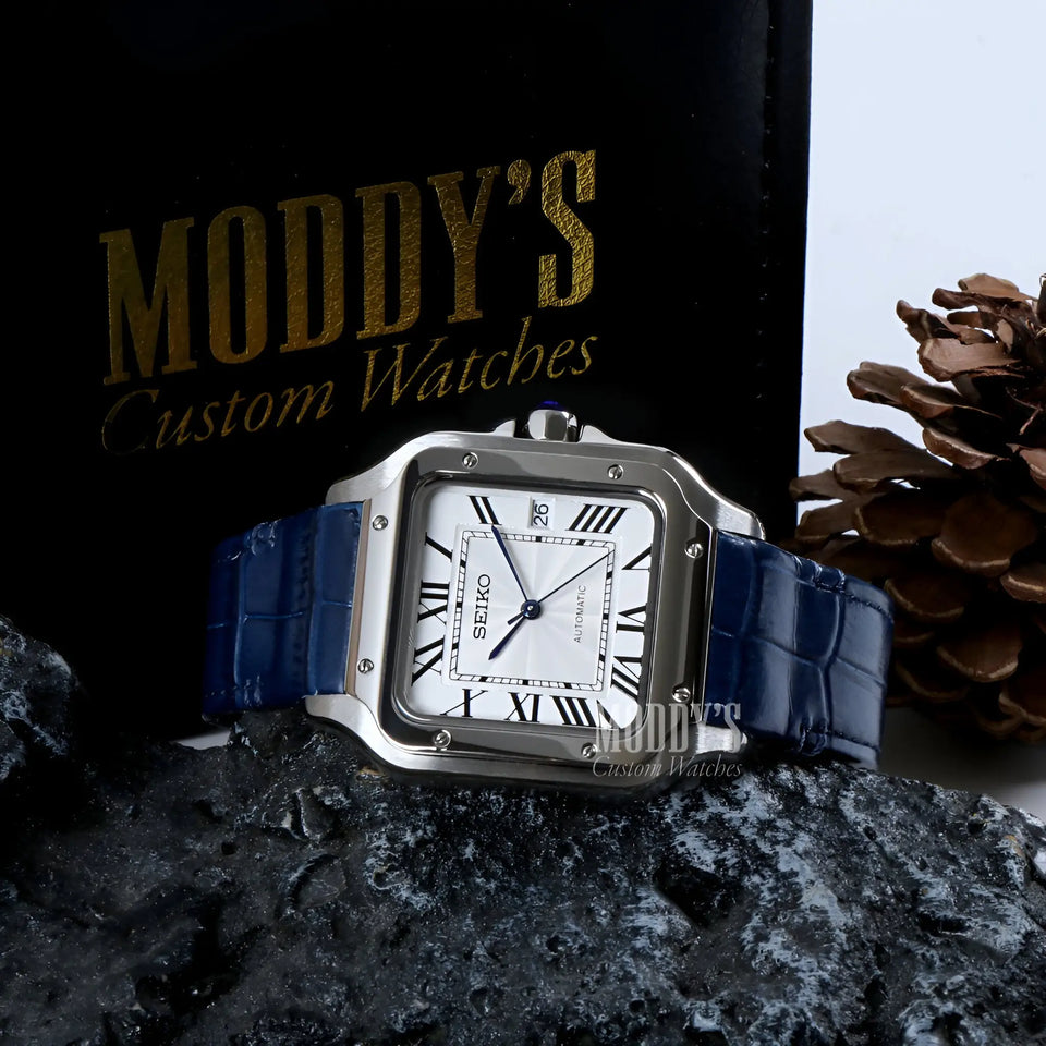 Seiko mod Santeiko White Blue Leather
