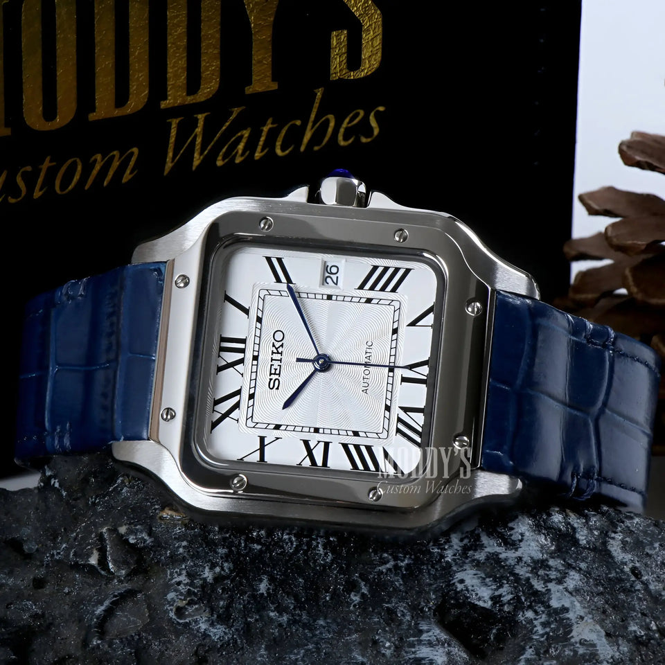 Seiko mod Santeiko White Blue Leather