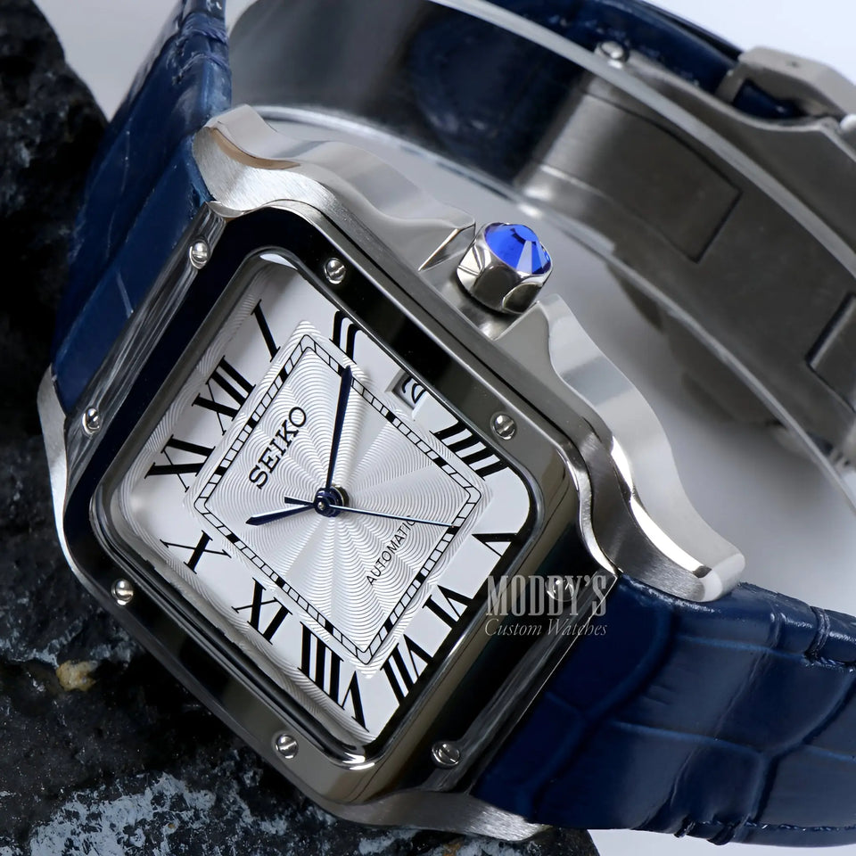 Seiko mod Santeiko White Blue Leather