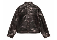 Stussy Trucker Leather Jacket Dark Brown