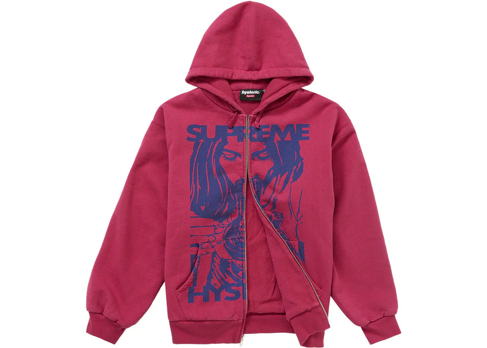 Supreme Hysteric Glamour Thermal Lined Zip Up Hoodie Washed Red