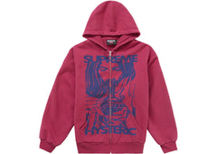 Supreme Hysteric Glamour Thermal Lined Zip Up Hoodie Washed Red