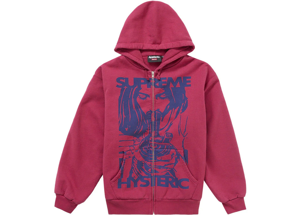 Supreme Hysteric Glamour Thermal Lined Zip Up Hoodie Washed Red