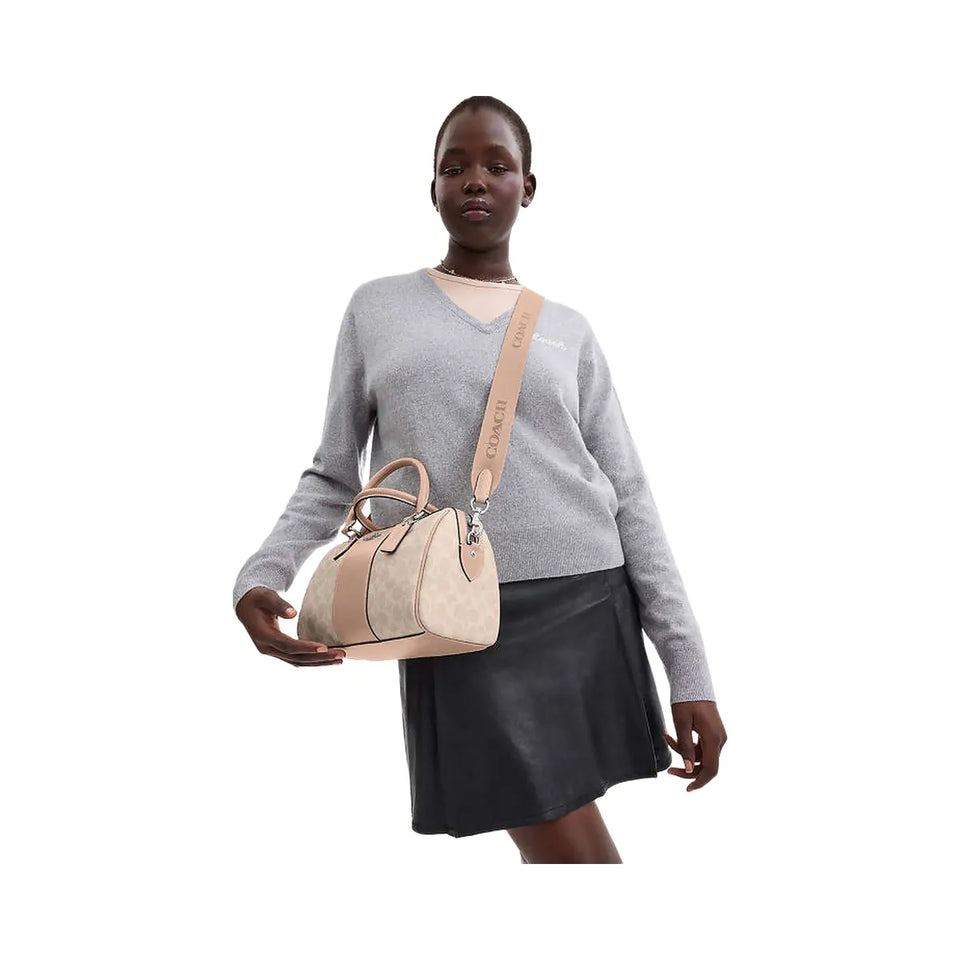Coach Rowan Satchel Bag In Signature Canvas Signature Canvas-Silver-Sand-Taupe