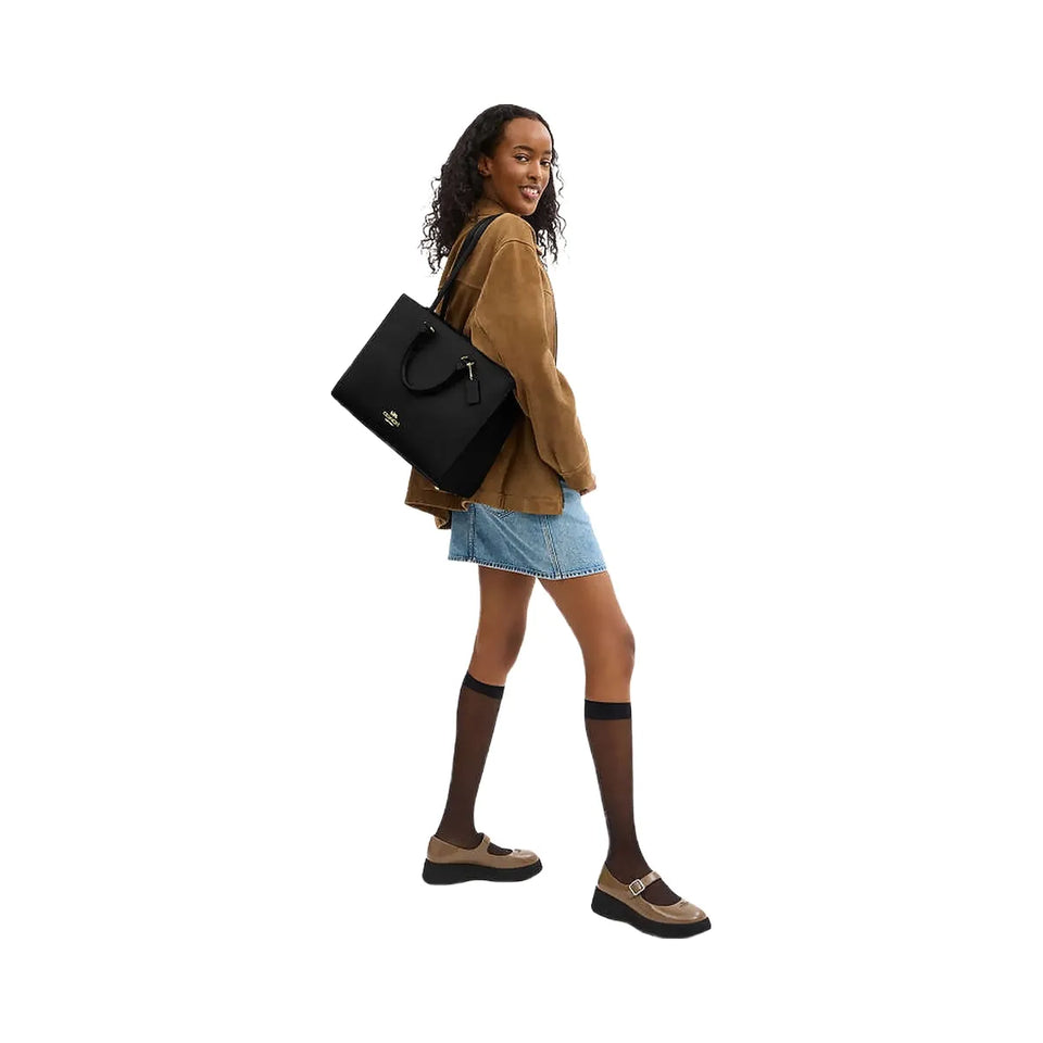 Coach Maggie Tote Bag Pebbled Leather-Gold-Black