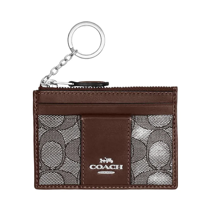 Coach Mini Id Skinny In Signature Jacquard Signature Jacquard-Silver-Oak-Maple
