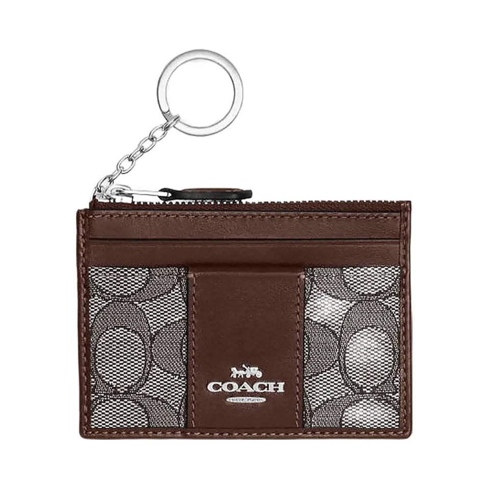 Coach Mini Id Skinny In Signature Jacquard Signature Jacquard-Silver-Oak-Maple
