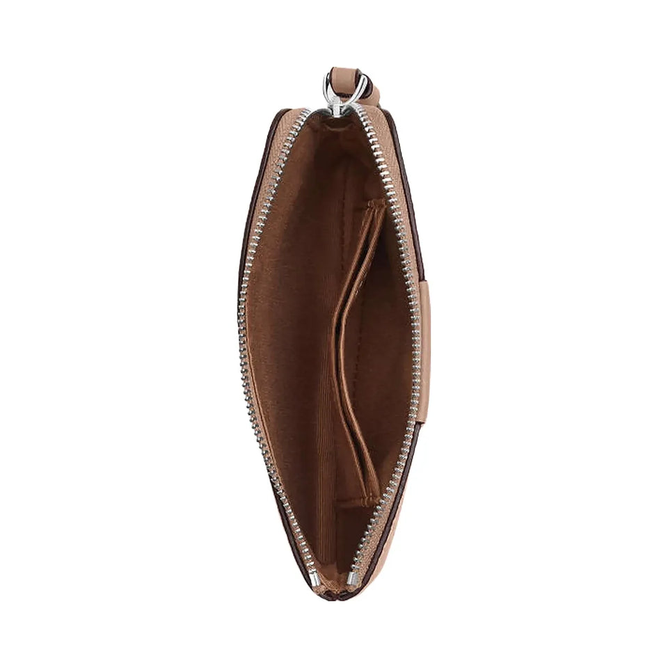 Coach Corner Zip Wristlet In Signature Canvas With Stripe Signature Canvas-Silver-Sand-Taupe