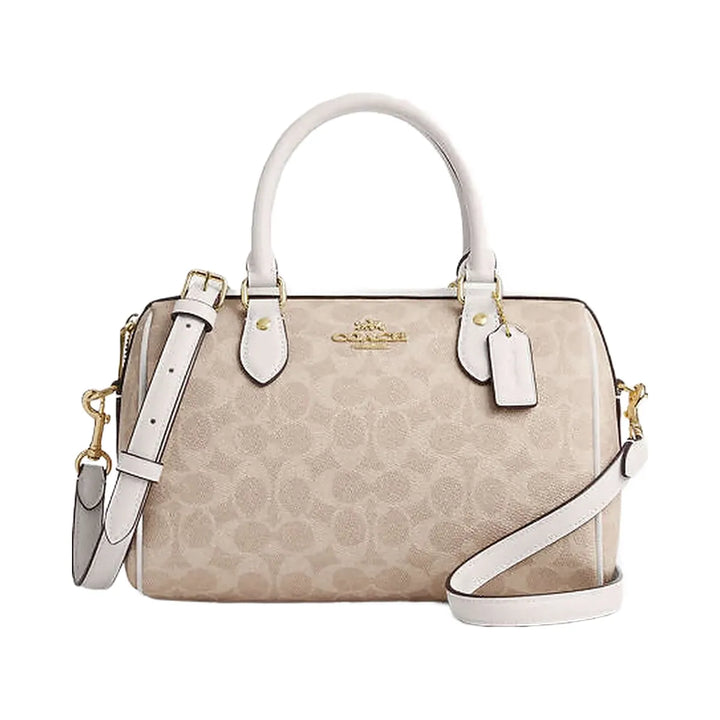 Coach Rowan Satchel Bag In Signature Canvas Signature Canvas-Gold-Sand-Chalk
