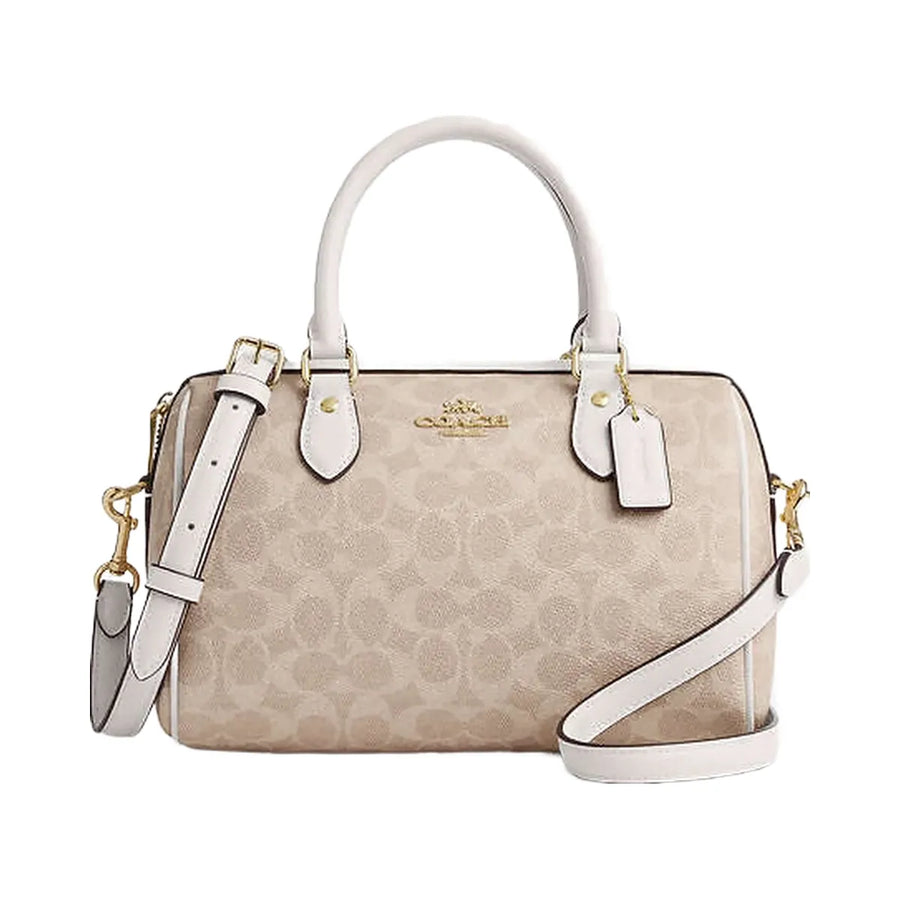 Coach Rowan Satchel Bag In Signature Canvas Signature Canvas-Gold-Sand-Chalk
