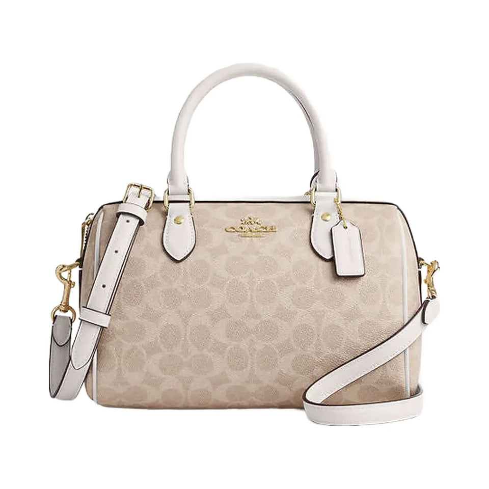 Coach Rowan Satchel Bag In Signature Canvas Signature Canvas-Gold-Sand-Chalk