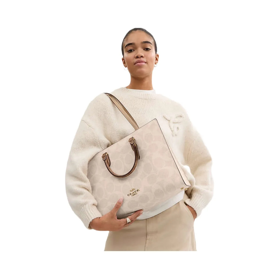 Coach Maggie Tote Bag In Blocked Signature Canvas Signature Canvas-Gold-Sand-Tan