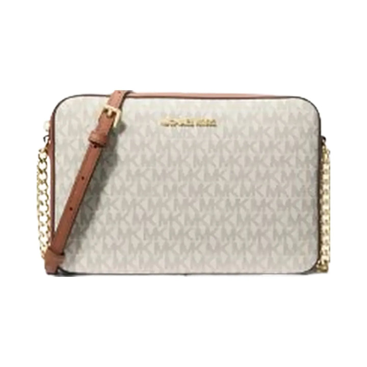 Michael Kors Jet Set Large Printed Logo Crossbody Bag Vanilla