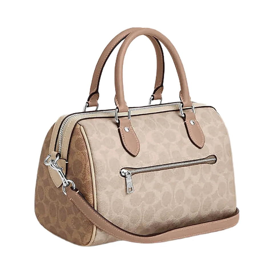 Coach Rowan Satchel Bag In Blocked Signature Canvas Signature Canvas-Silver-Sand-Taupe Multi