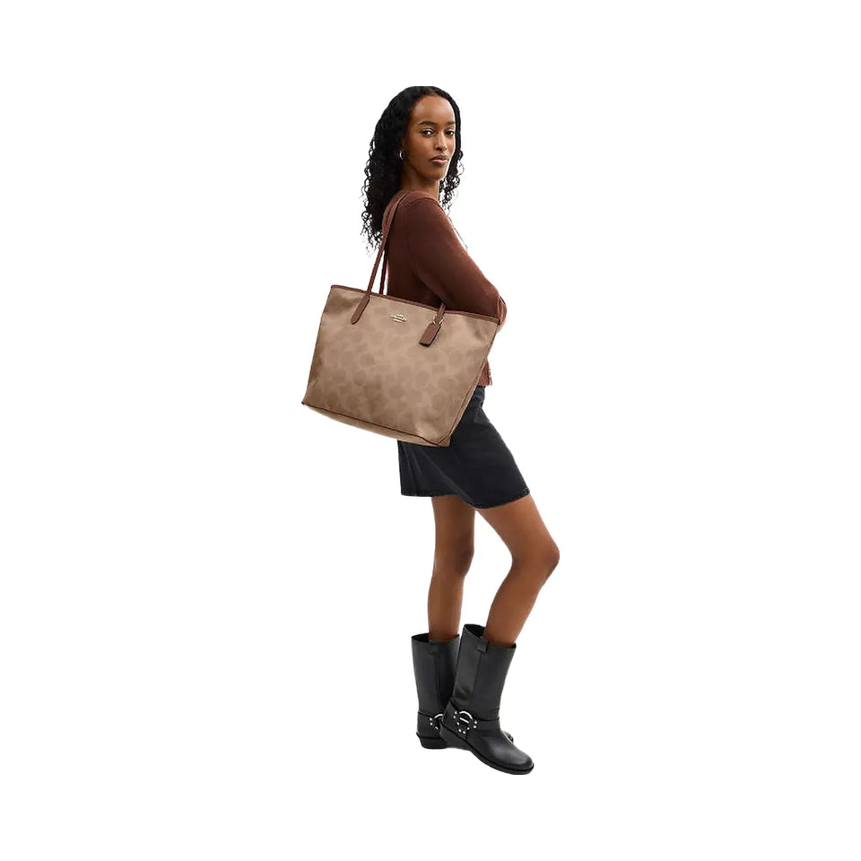 Coach Large City Tote Bag In Maxi Signature Canvas Signature Canvas-Gold-Tan-Brown
