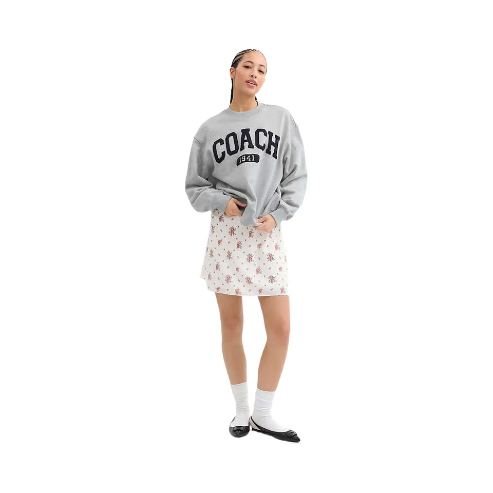 Coach Sporty Signature Boyfriend Crewneck Sweatshirt Heather Grey