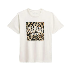 Coach Leopard Signature Square Classic T-Shirt In Organic Cotton White