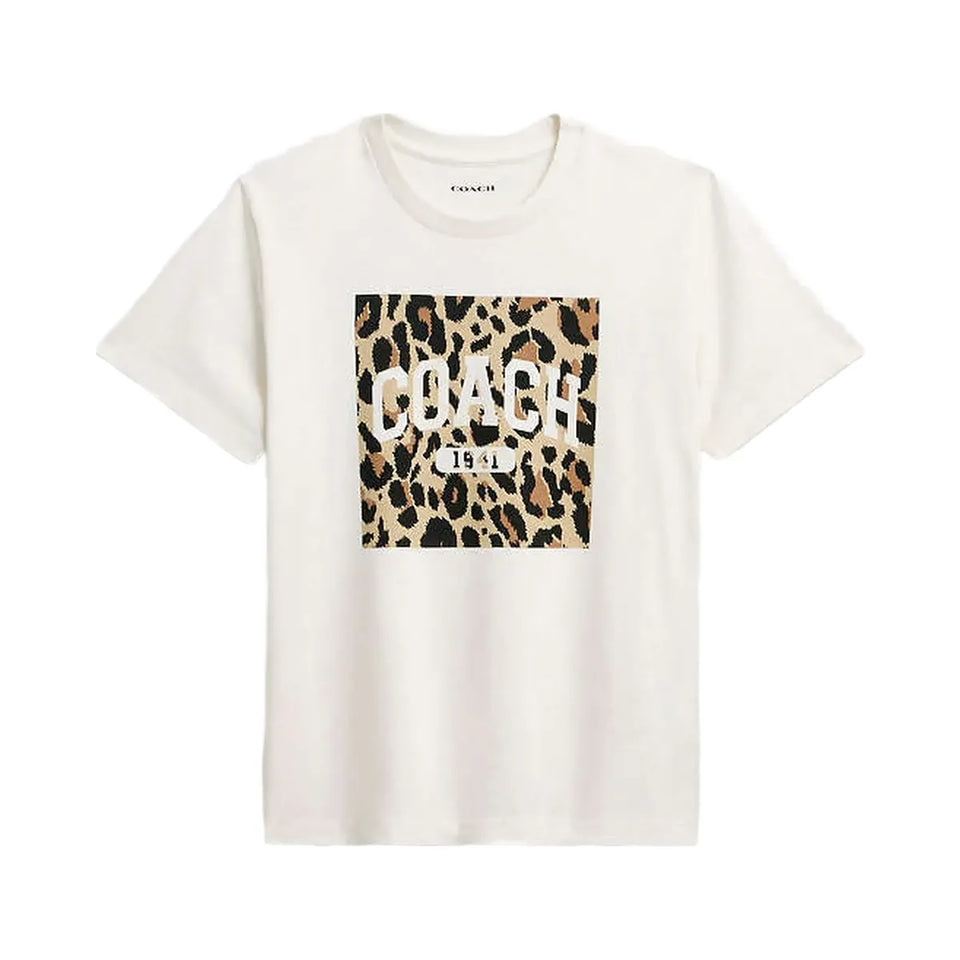 Coach Leopard Signature Square Classic T-Shirt In Organic Cotton White