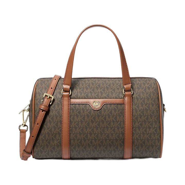 Michael Kors Jet Set Travel Medium Signature Logo Duffel Crossbody Bag Brown