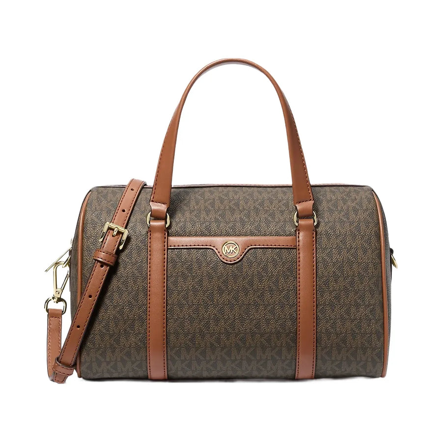 Michael Kors Jet Set Travel Medium Signature Logo Duffel Crossbody Bag Brown
