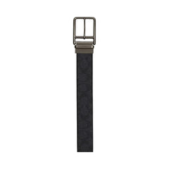 Coach Double Bar Buckle Cut To Size Reversible Belt, 38 Mm Gunmetal-Charcoal-Black