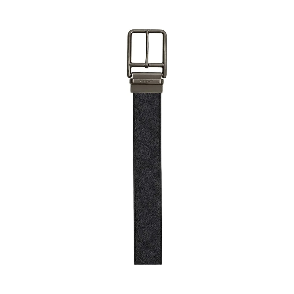 Coach Double Bar Buckle Cut To Size Reversible Belt, 38 Mm Gunmetal-Charcoal-Black