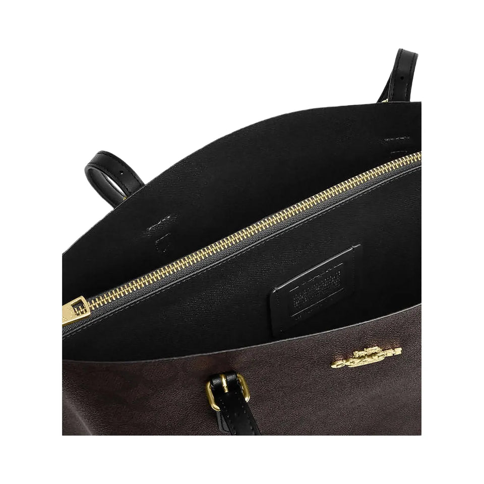 Coach Mollie Tote Bag In Signature Canvas Signature Canvas-Gold-Walnut-Black