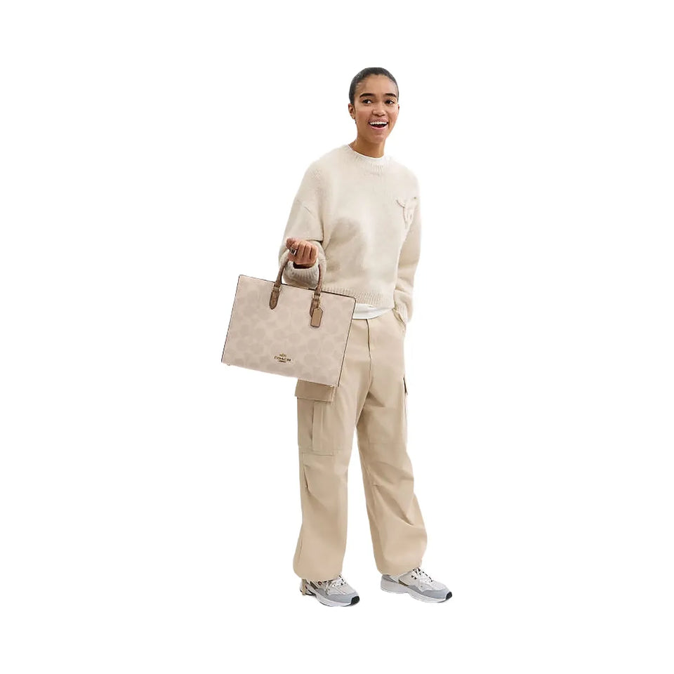 Coach Maggie Tote Bag In Blocked Signature Canvas Signature Canvas-Gold-Sand-Tan