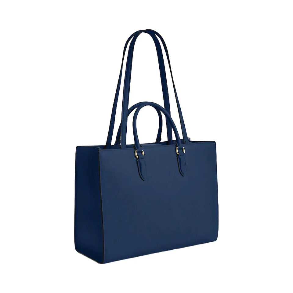 Coach Maggie Tote Bag Pebbled Leather-Gold-Deep Blue