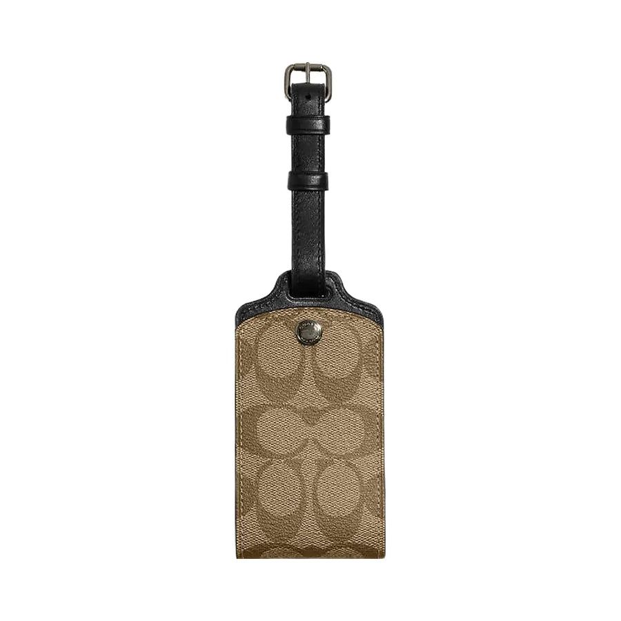 Coach Luggage Tag In Signature Canvas Signature Canvas-Gunmetal-Khaki